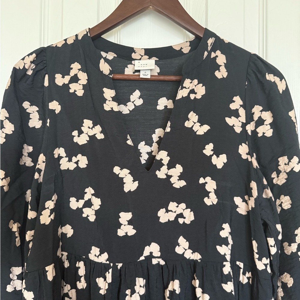 a new day Black Midi Dress with Cream Floral Print and Puff Sleeves - Picture 3 of 16